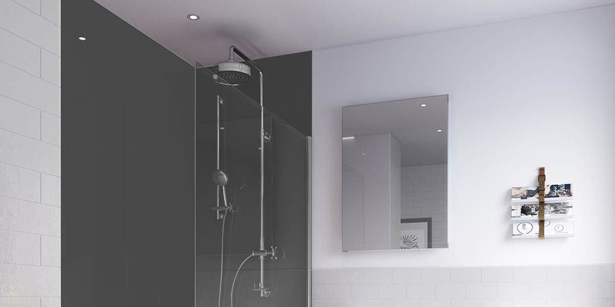 gloss 2420 x 900 x 11mm MDF-CC Metallic Grey Wetwall™ shower panel 